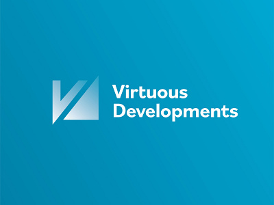 Logo for Virtuous Developments construction company blue brand design brand identity branding design icon lettering logo logo design logo designer