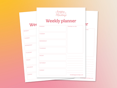 Weekly planner printable download design