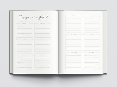 Year at a glance journal double page spread design book design diary design journal design layout design page layout planner design print design typography