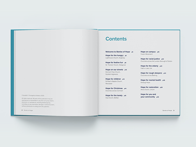 Contents page for book design for Stories of Hope