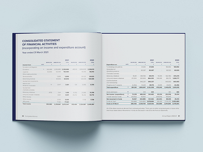 Annual report book design with financial double page spread