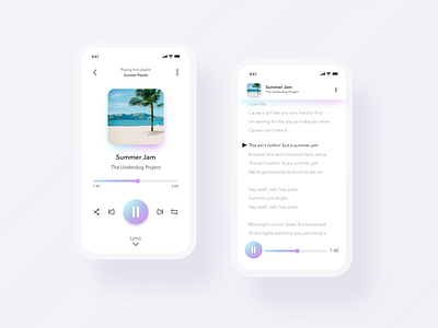 Music Player App app case clean design gradient inspiration lyrics minimal mobile music player sketch study ui ux white