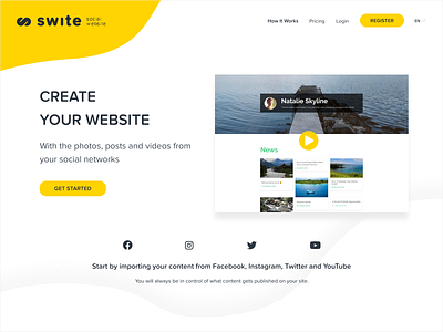 Swite Landing Page clean creative design desktop landing layout minimal page social ui ux web white yellow