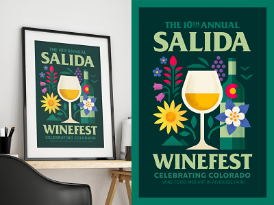 Salida Colorado Winefest Poster bottle colorado flower geometric glass illustration lettering mountains poster print wildflowers wine
