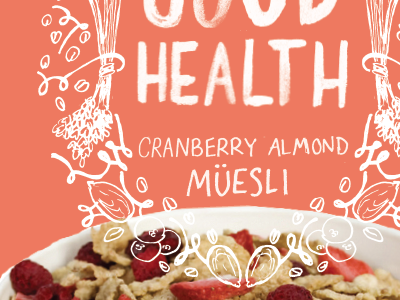 Illustrations for "In Good Health" Packaging Project cereal custom illustration in good health muesli type