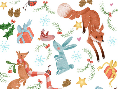 Merry Christmas Design Pattern Gift Card Stationary art bunny design fox giftcard illustration merrychristmas pattern patterndesign