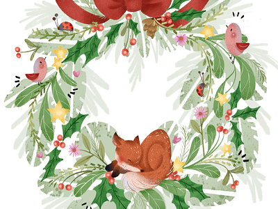 Merry Christmas Wreath Design Card Licensing Design Floral