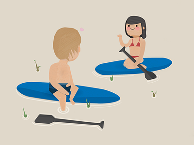 The moment we met couple cute illustration paddleboard wave