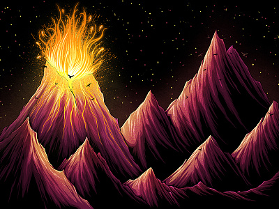 Volcano and some mountains art artwork digital drawing event flyer illustration poster print