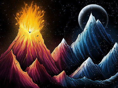 Volcano and some mountains v1.2 art artwork digital drawing event flyer illustration poster print