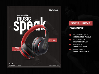 Soundcore Headphone - Social Media Banner Template banner earphone earphone banner design headphone headphone banner headphone banner design social media banner social media banner design ideas social media banner sizes