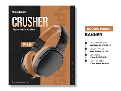 Crusher Headphone - Social Media Banner Template