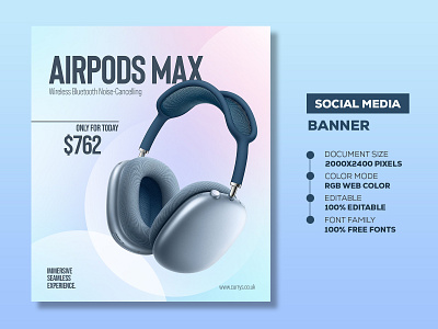 AirPods Max - Social Media Banner Template airpod max airpods max apple airpods pro max price apple apple airpods max price apple airpods pro apple airpods pro max social media banner social media banner design social media banner design ideas social media banner design size social media banner pack free social media banner template social media posts and banners