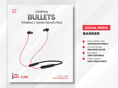OnePlus Bullets - Social Media Banner Template earphone banner headphone banner headphone banner design headphone banner ideas oneplus oneplus bullets social media banner social media banner design social media banner design ideas social media banner design size social media banner pack free social media banner template social media posts and banners wireless headphone banner