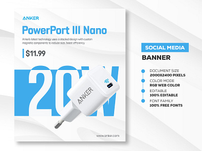 Anker PowerPort III Nano - Social Media Banner Template anker charger banner charger banner design design facebook banner design social media banner social media banner design social media banner design ideas social media banner design size social media banner pack free social media banner template social media posts and banners