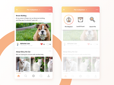 Pet App adoption animal app cat clean dog icons lost found pet search ui ux