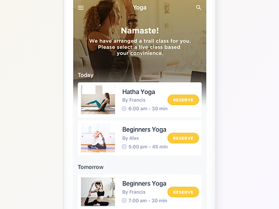 Live Yoga Class App app clean live ui yoga yoga class booking