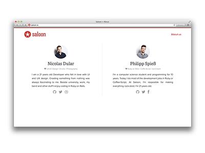 About Page about design flat project saloon social icons text ui