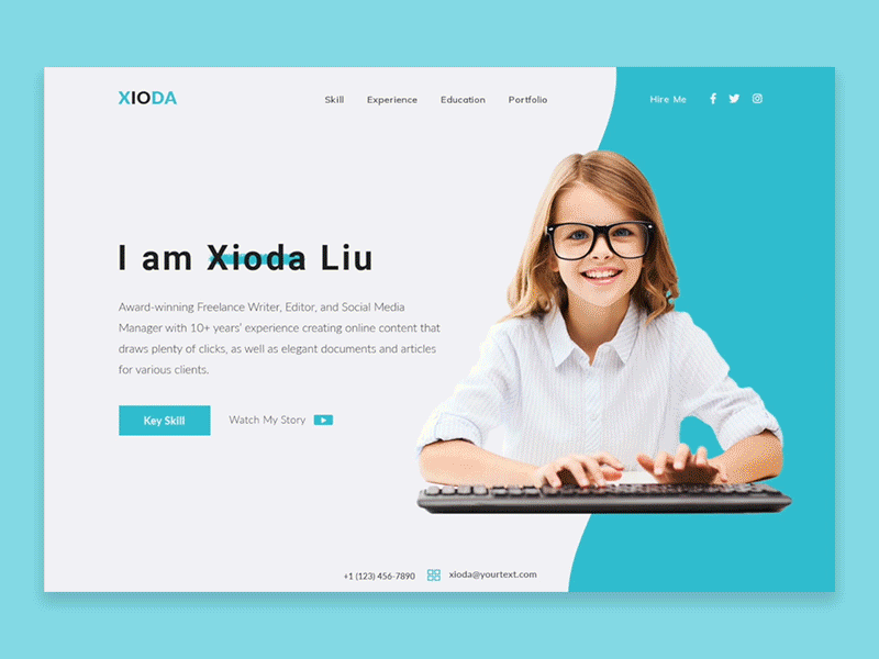 Xioda clean creative design elegant freelancer minimal modern portfolio responsive resume template