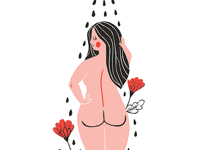 Shower Lady character design flowers illustration naked risoprint shower woman