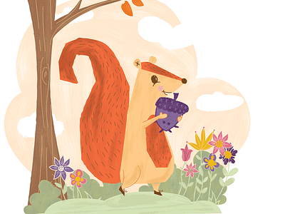Squirrel Character acorn character childrens illustration flowers squirrel