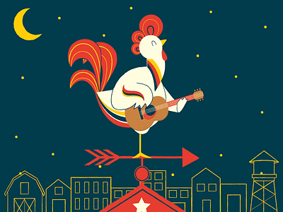 Rooster Jam barn chicken farm guitar illustration moon rooster