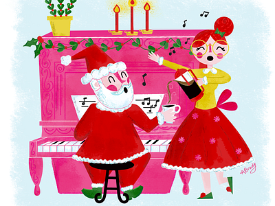 Xmas Coffee character design childrens illustration christmas coffee holidays illustration mrs. claus piano santa