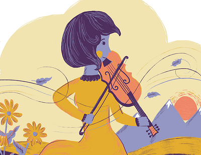 Wind character design country cowgirl flowers illustration musician nature illustration violin