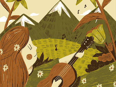 earth boots character design childrens illustration cowgirl flowers guitar illustration music nature