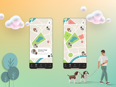 Pet App Map 3d app design dog filter graphic design map mobile mobile app navigation pet profile ui