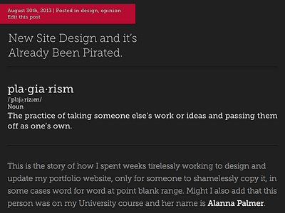 New Site Design and it's Already Been Pirated alanna palmer blog copy design duplicate pirate plagiarism steal