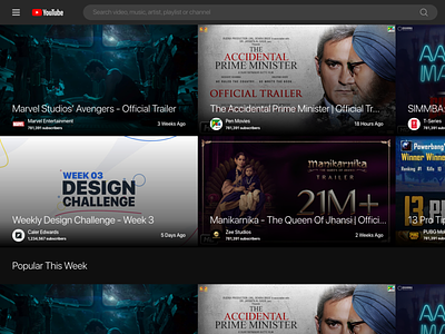 Youtube Re-Design Challenge app concept dark dashboard design minimal uiux youtube