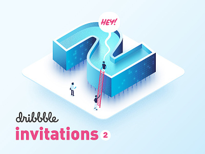 2x Dribbble Invitations art dribbble illustration invitation isometric media people vector