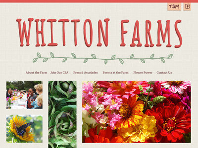 Whitton Farms drop shadow farm green homepage lettering navigation photography red serif typography website