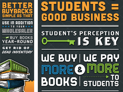 BookFool Trade Show Panels blue green illustration lost type co op orange typography white