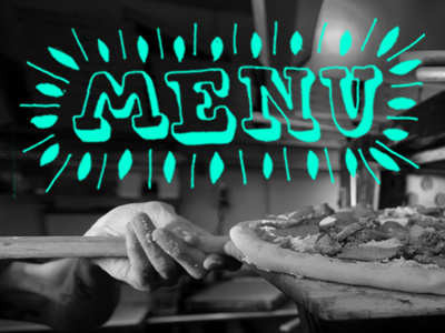 Menu blue lettering menu navigation photography pizza rollover typography