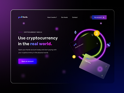 Kardz - Cryptocurrency Bank account app bank bank system banking branding card credit card crypto daily ui dark ui design figma landing page ui ui design web 3.0 web3