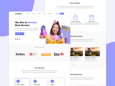 YouCléan- Home Service & Laundry Landing Page cleaning website design dry clean homepage house cleaning landing page laundry laundry service booking online booking service services ui washing website design