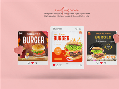 Social Media Burger Post Banner Template Design adobe branding burger burger doodles design facebook ad food food king fried potatoes graphic design instagram banner motion graphics potato flying product design resturent social poster ui