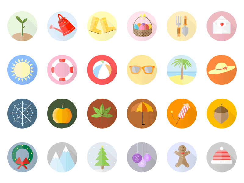 Seasonal Icon Set autumn icon set icons illustration illustrator season season icon set seasonal icons seasons spring summer winter