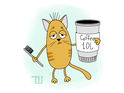 cat cat cat art character cofee fun character icon icon design illustration morning tired vector