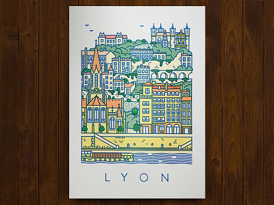 Lyon Poster city france illustration lyon poster print riso vector