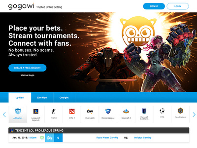 gogawi Homepage design esports logo ui ux