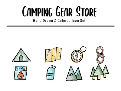 Weekly Warm Up: Camping Gear Store Icon set graphic design hand drawn icon