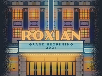 Roxian Theatre - Building Poster architecture building design flat geometric gradient icon illustration laser modern monoline pittsburgh poster roxian theatre simple texture theater theatre type typography