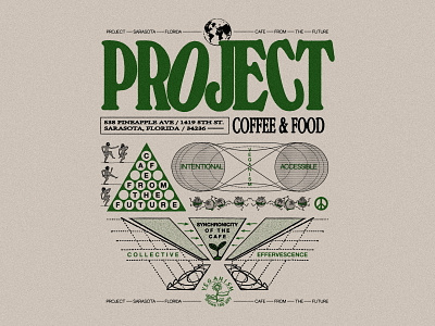 Project Coffee - Collective Effervescence apparel cafe coffee collage design geometric green illustration layout merch modern project coffee shirt streetwear type typography vegan veganism vintage y2k
