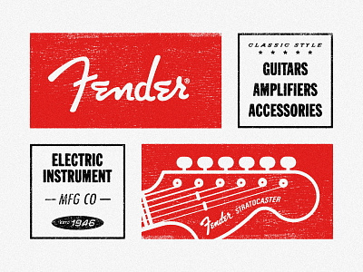 Fender Guitars - Tag Grid apparel collage design fender grid guitar instrument logo merch mid century mid century modern modern music red retro shirt stratocaster texture type vintage