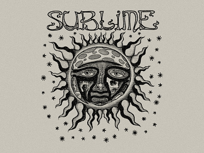 Sublime - Woodcut 90s abstract ancient apparel design engraving illustration lettering logo merch modern psychedelic shirt sublime sun type typography vintage woodcut y2k