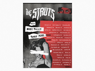 The Struts - Tour Poster collage concert design eyes gig glitch halftone layout modern poster red rock sexy struts tour type typography vintage woman xerox