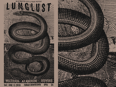Lunglust / Weltesser / Ad Nauseum / Disevered - Show Poster ad nauseum dark fubar gigposter lunglust poster punk snake texture weltesser